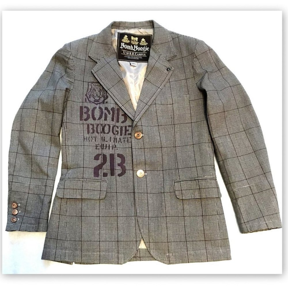 BOMB BOOGIE MEN’S PLAID and GREY BLAZER  W SIGNATU